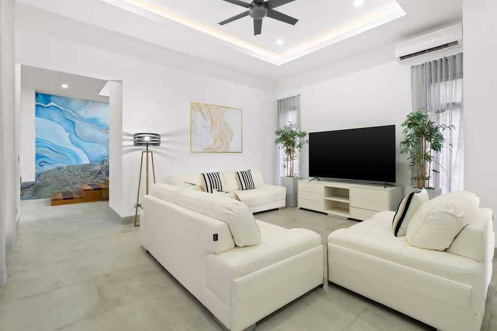 Media Den with 75-Inch Smart TV & Integrated Mountain Rock