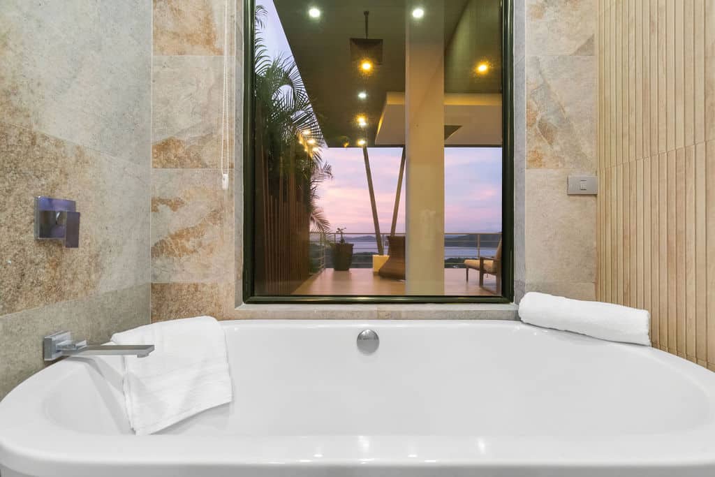 Primary Suite Freestanding Soaking Tub with Sunset View